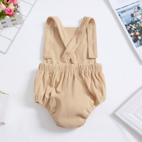 IMEKIS Baby Girls Boys Boho 1st Birthday Outfit Backless Overalls Romper for Cake Smash Photo Shoot - color: Khaki Bear One, size: 9-12 Months