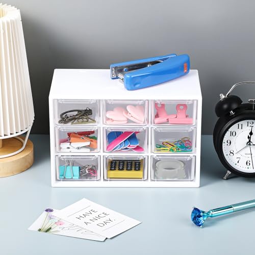 Amyhill 6 Pcs Mini Drawer Organizer Small Organizer with 9 Drawers Plastic Desktop Craft Storage Box for Office Home Room Jewelry Cosmetics Collection(White) - color: White