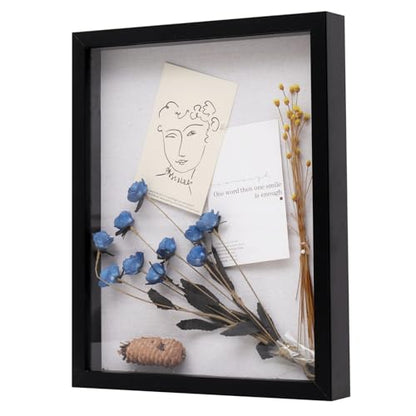 Muzilife 11x14 Shadow Box Picture Frame with Linen Board - Deep Wood & Glass Display Rustic Case Ready to Hang Memorabilia, Pins, Awards, Medals, Wedding, Tickets, and Photos, Black - color: Black, size: 11x14