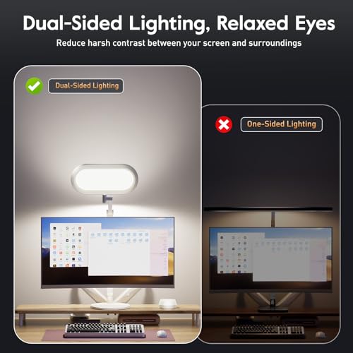 LED Desk Lamp for Home Office – Professional Double-Sided Lighting, Eye-Caring Computer Lamp with Knob Remote, Stepless Dimming & Color, Memory, for Zoom, Studying, Streaming & Video Conference, White - color: White