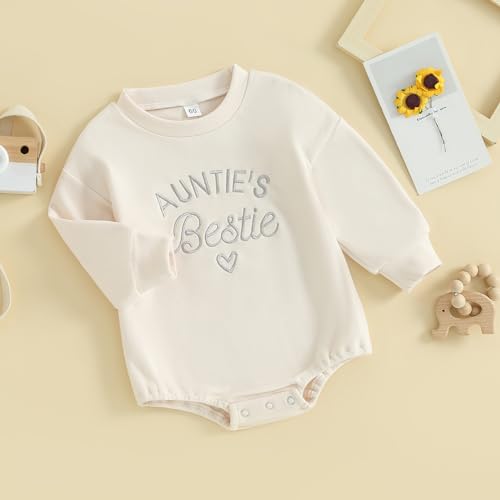 VISGOGO Newborn Infant Baby Boy Girls Oversized Romper Little Dude Sweater Onesie Coming Home Outfit Neutral Clothes - color: Beige-aunties Bestie, size: 3-6 Months