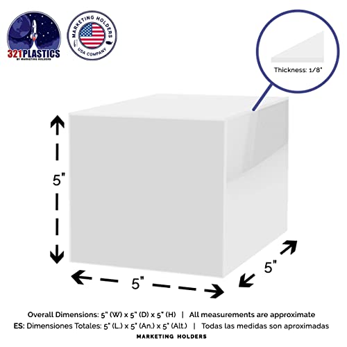 2 Pack 5" Acrylic Display Riser Box with One Open Side No Lid Versatile Preassembled Glossy White Square Retail Merchandise Storage Bin or Product Platform by Marketing Holders - size: 5"w x 5"h White