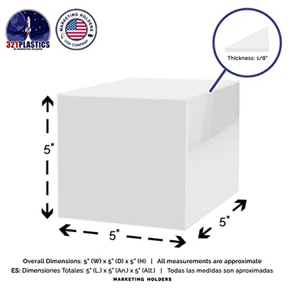 2 Pack 5" Acrylic Display Riser Box with One Open Side No Lid Versatile Preassembled Glossy White Square Retail Merchandise Storage Bin or Product Platform by Marketing Holders - size: 5"w x 5"h White