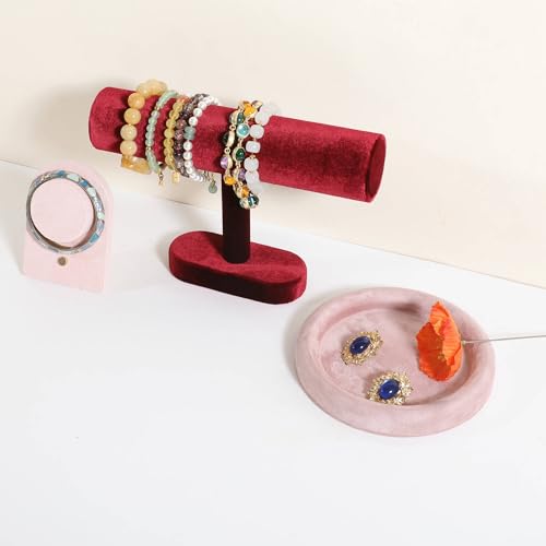 Velvet Jewelry Display Tray, Round Jewelry Organizer Plate, Empty Jewelry Showcase Tray for Necklaces, Bracelets, Rings, Earrings【Pink-Small, 5.9 x 5.9 in 】 - color: Pink, size: 5.9 x 5.9 in