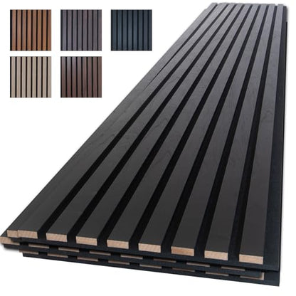 NeatiEase Wood Slat Wall Panels, 4-Piece 96" x 12.6", Soundproof & Noise Cancelling, Acoustic Wall Panels (Black) - color: Black, size: 96" x 12.6"