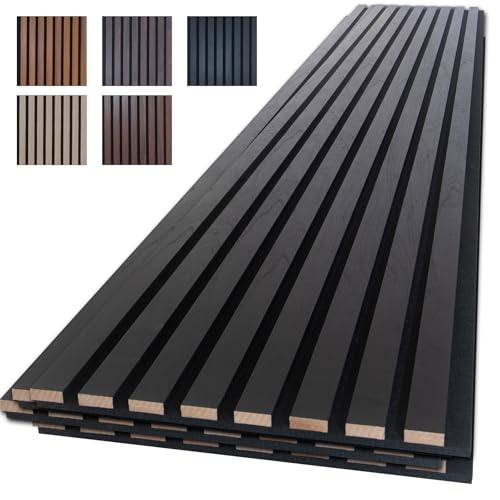 NeatiEase Wood Slat Wall Panels, 4-Piece 96" x 12.6", Soundproof & Noise Cancelling, Acoustic Wall Panels (Black) - color: Black, size: 96" x 12.6"