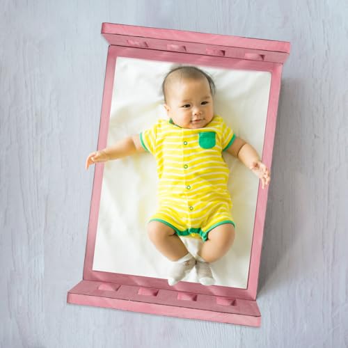 Cabilock Newborn Photography Prop Bed, Handcrafted Rustic Wooden Baby Photo Bed, Detachable Studio Photoshoot Props, 16. 53 X 11. 22 X 8. 46 Inches, Pink - color: Pink