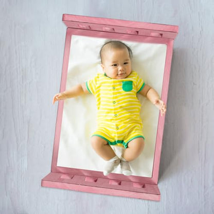 Cabilock Newborn Photography Prop Bed, Handcrafted Rustic Wooden Baby Photo Bed, Detachable Studio Photoshoot Props, 16. 53 X 11. 22 X 8. 46 Inches, Pink - color: Pink
