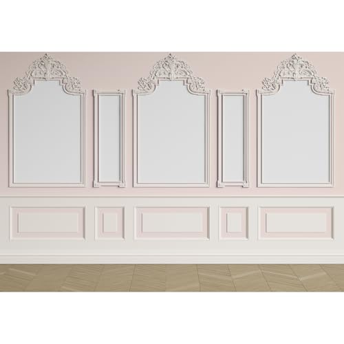 Vintage Pink Room Backdrop Classic Interior Pink White Wall Photography Background European Frame Castle House Living Room Wallpaper Backdrop Decorations Wedding Birthday Party Props 5x4ft - color: Light Pink, size: 5x4ft