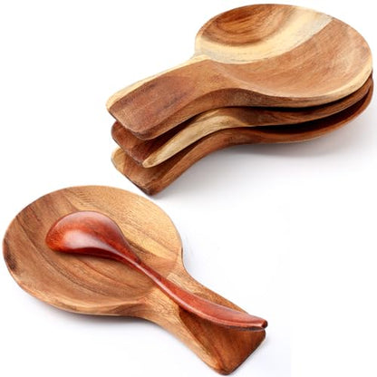 Honeydak 4 Pcs Acacia Wood Spoon Rest for Stovetop Handmade Smooth Wooden Kitchen Spoon Holder for Ladles Tong Cooking Accessories Housewarming Gifts (Round) - style: Round