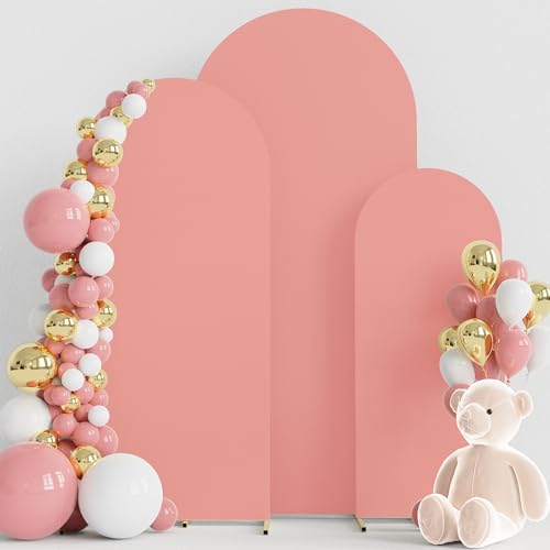 Wokceer Set of 3 Wedding Arch Cover Spandex Fitted Wedding Arch Stand Covers for Round Top Chiara Arch Backdrop Stands Cover for Birthday Party Ceremony Banquet Decoration 4ft,5ft,6ft Dusty Rose - color: Dusty Rose, size: 4FT, 5FT, 6FT