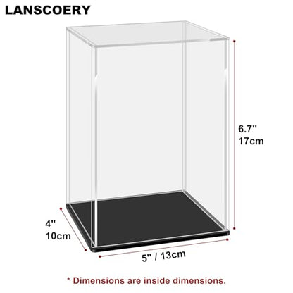 LANSCOERY Acrylic Display Case, 5x4x6.7 in, Upgraded Thickened UV-Resistant Showcase, 98% Clarity Dustproof Box with Glossy Black Base for Action Figures, LEGO & Models, Includes Scraper & LED Light - color: Black, size: 5x4x6.7inch; 13x10x17cm