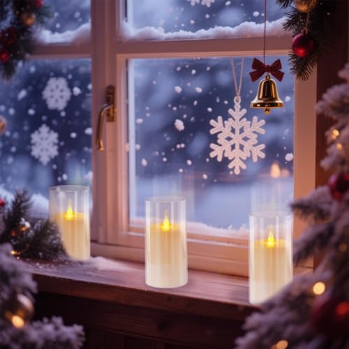 wemarry Flameless Candles Acrylic Glass Pillars 3" D x 6" H Battery Operated Flickering Candles Include 8-Key Remote with Timer Function 400+ Hours (Pure White, Warm Light 2 Pack) - color: Pure White, size: Warm Light 2 Pack
