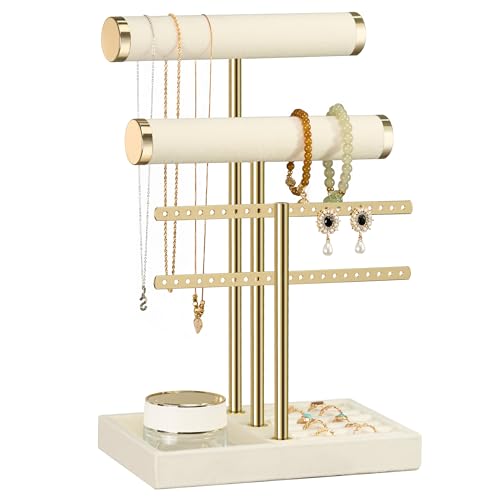 bussdis 3 Tier Bracelet Holder Display - Detachable T Bar Beige Velvet Bracelet Holder, Jewelry Holder Organizer for Bracelet, Necklace, Earrings, Rings - color: Beige, size: Standard