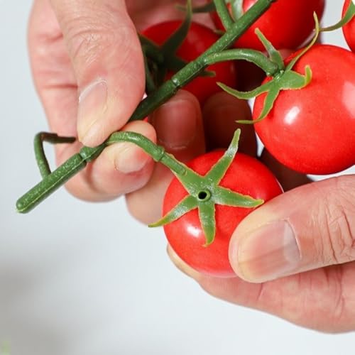 Leadigol Artificial Cherry Tomatoes String - 8.46 Inch Lifelike Fake Fruit Decor, Foam Photography Props, Red Tomatoes for Kitchen & Table Centerpiece(Red)