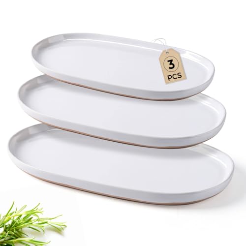 AmorArc Large Ceramic Serving Platter, 15.5"/14"/12.2" Oval Platters Microwave Safe, Serving Trays for Wedding, Stoneware Serving Dish for Entertaining&Party, Set of 3 - color: White, size: Oval