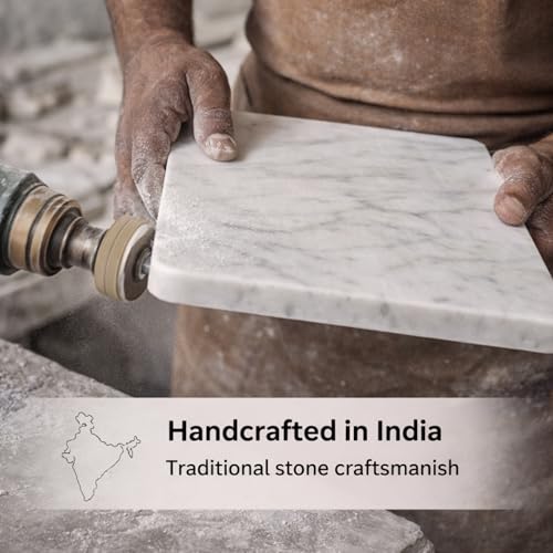 Marble Pastry & Cutting Board – 10x14 Inch Natural Stone Slab with Non-Slip Feet for Dough, Cheese, Baking, Serving, Charcuterie, Trivet – Easy to Clean Gift Tray. - color: White, size: 14"L x 10"W
