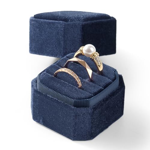 3 Slots Ring Box Velvet Ring Gift Box Wedding Day For Proposal, Engagement, Wedding, Mother's Day, Valentine's Day (Dark Blue) - color: Dark Blue