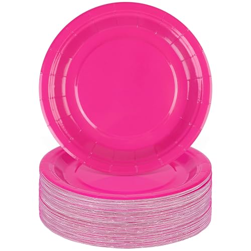 Breroa 72 Pieces Hot Pink Paper Plates 7 Inch Bulk Paper Plates Disposable Round Dessert Plate Heavy Duty Solid Color Plate Table Decors Party Supply for Birthday Party, Dinner Table, Wedding - color: Hot Pink