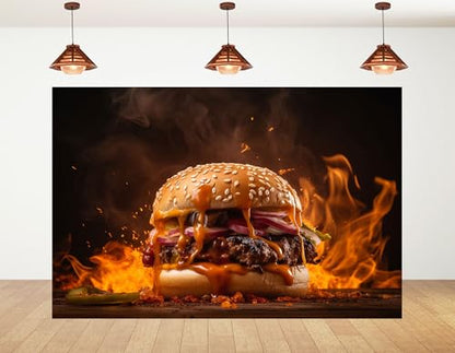 12x10ft Fiery Sauce Burger Backdrop Blazing Flame Photography Background for Restaurant Menu and Food Shoot Decorations Tapestry Photo Booth Props - size: 12x10ft