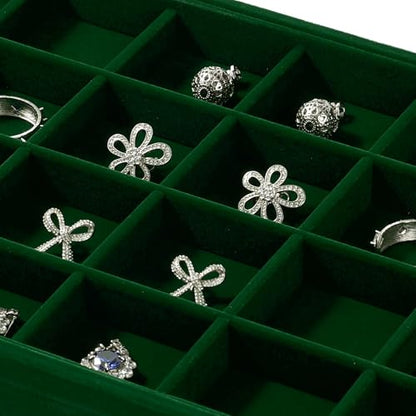 24 Girds Velvet Jewelry Ring Tray Earring Organizer Tray Jewelry Organizer Display Trays for Ring Earrings Storage (Green) - size: 24 Grid