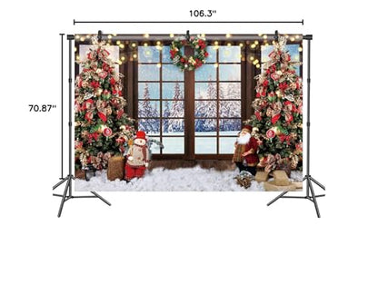 Christmas Backdrop Xmas Tree Santa Claus Window View Photo Background for Christmas and Happy New Year Eve Celebration Party Banner Photography Studio Props (9x6ft, Polyester) - size: 9x6ft-Polyester