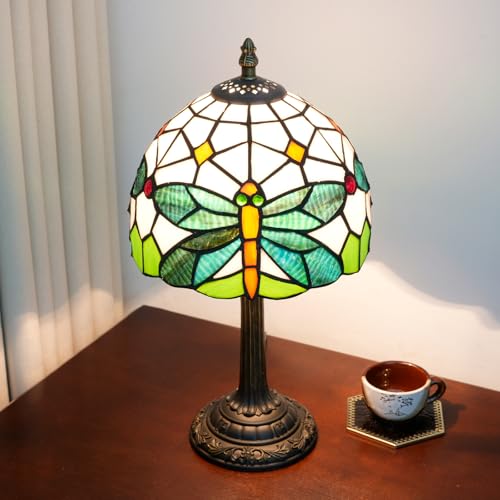 8 Inch Vintage Green Dragonfly Pattern Small Tiffany Lamp Stained Glass Table Lamp Cute Unique Bedside Nightstand Light Living Room Dining Room Decorative Desk Lamp Atmosphere Lamp Creative Gift - color: stained glass Lamp N