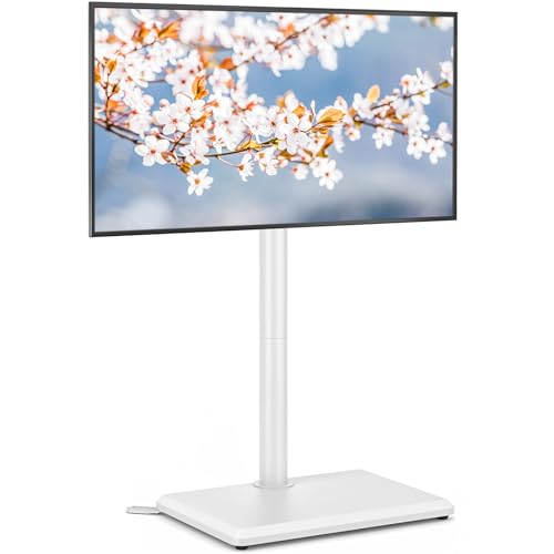 Rfiver Floor TV Stand with Mount for 32-60 inch TVs up to 88 lbs, Swivel Height AdjustableTV Floor Stand, Tall TV Stand with Wood Base, Saving Space Design for Living Room, Bedroom and Corner - color: Snow White