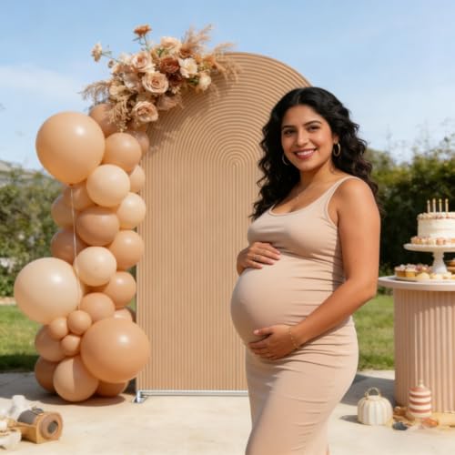 Double-Sided Arch Frame Fabric Cover Beige White Ripples Arched Panel Stand Cover for Wedding Birthday Baby Shower Parties Decoration (Brown-HP465,3X5ft) - color: Brown-HP465, size: 3X5ft