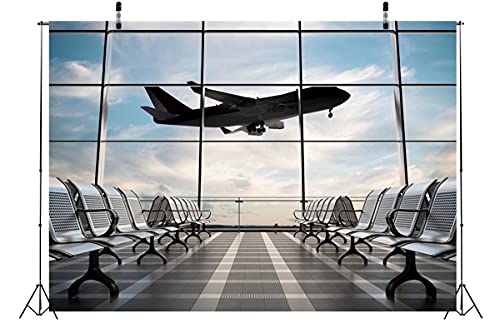 15x8ft Fabric Airport Backdrop Lounge with Plane Pilot Jet Birthday Party Video Recording Zoom Meeting Conference Baby Shower Photoshoot Business Studio Decoration Photography Props - size: 15x8FT