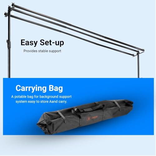Raya Triple Crossbar Background System – Supports up to 3 Seamless Paper Rolls, Holds 9.8 ft Wide Backdrops, Adjustable 9.2 ft Height, Aluminum, 12 lb Capacity per Crossbar