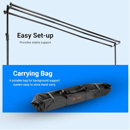 Raya Triple Crossbar Background System – Supports up to 3 Seamless Paper Rolls, Holds 9.8 ft Wide Backdrops, Adjustable 9.2 ft Height, Aluminum, 12 lb Capacity per Crossbar