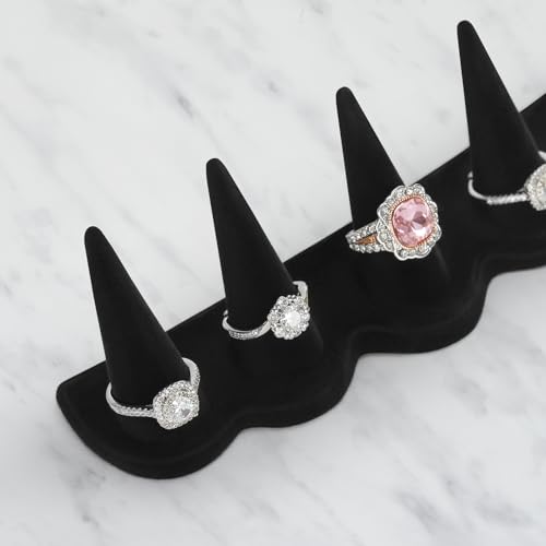KUKUVR Velvet Ring Display Stand, Finger Jewelry Organizer for Retail Show, Personal Vanity, and Travel – Black Ring Holder for Engagement Rings, Wedding Bands, and Fashion Jewelry (Black 5 Fingers)