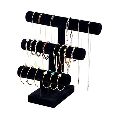 T Bar Bracelet Display Stand,Bracelet Organizer Holder,Jewelry Display Stand, Necklace Bangle Scrunchie Watch Organizer (Black, 3 tier)