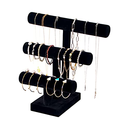 T Bar Bracelet Display Stand,Bracelet Organizer Holder,Jewelry Display Stand, Necklace Bangle Scrunchie Watch Organizer (Black, 3 tier)