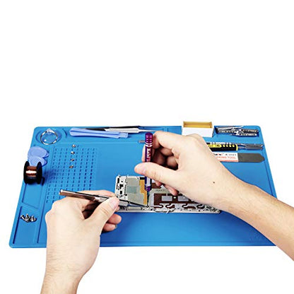 Kaisi Heat Insulation Silicone Repair Mat with Scale Ruler and Screw Position for Soldering Iron, Phone and Computer Repair Size: 13.7 x 9.8 Inches