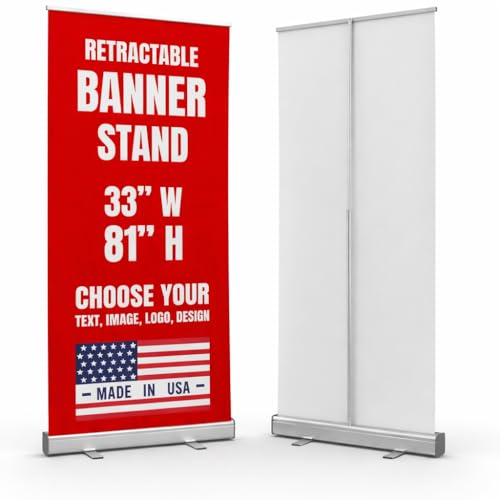 BCB Print Custom Retractable Banner 33x81 | Personalized Pull Up Banner, Roll Up Banner, Pop Up Display Sign | Custom Banner with OPTIONAL ADD-ON Stand Hardware | Made in USA | HD Print - color: Retractable Banner