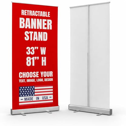 BCB Print Custom Retractable Banner 33x81 | Personalized Pull Up Banner, Roll Up Banner, Pop Up Display Sign | Custom Banner with OPTIONAL ADD-ON Stand Hardware | Made in USA | HD Print - color: Retractable Banner