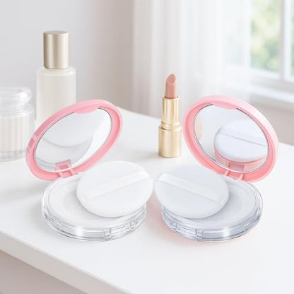 2-Pack Refillable Loose Powder Container with Puff & Mirror - 0.17 oz Travel Portable Empty Makeup Compact with Mesh for Women Girls, Pink - color: Pink