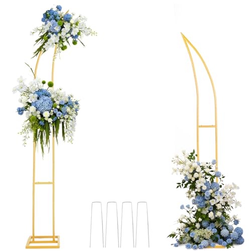 Wedding Flower Arch Stand Kit, 6.9FT & 6.2FT Balloon Moon Arch Backdrop Stand Metal Half Gold for Wedding Proposal Anniversary Bridal Shower Background Stand Party Decorations Indoor & Outdoor