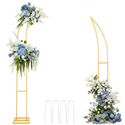Wedding Flower Arch Stand Kit, 6.9FT & 6.2FT Balloon Moon Arch Backdrop Stand Metal Half Gold for Wedding Proposal Anniversary Bridal Shower Background Stand Party Decorations Indoor & Outdoor