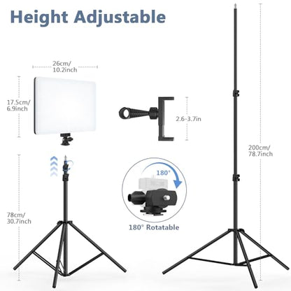 2 Pack Led Video Light Kit, 4000mAh Rechargeable Lithium Battery, Light Panel 2500k-8500k 2200Lux 79 inches Light Stand for Studio Photography Light Video Recording Game Live Streaming