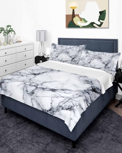 Full Size Flat Sheet Only, Abstract Marble Stone Texture Bed Top Sheet Soft Microfiber Breathable Bedding Flat Sheets, Natural Crack Gray Rock Top Sheets Hotel Luxury - size: Full
