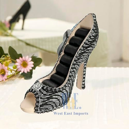 Ring Holder High Heel Shoe Design Fashion Jewelry Organizer Display Birtyday Gift (Black/sil) - color: Black/sil