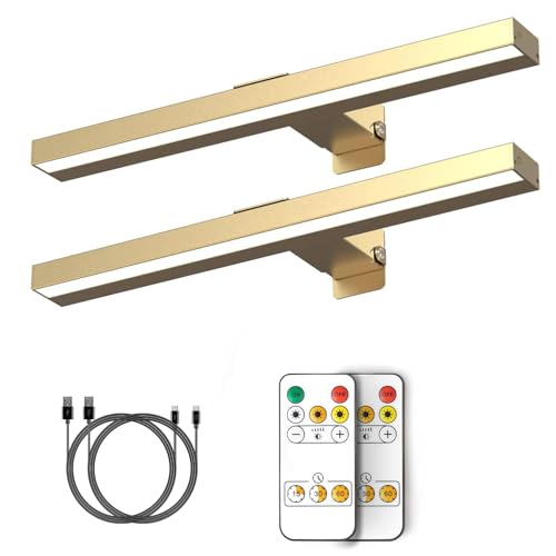 MIOBLUE Rechargeable Picture Lights with Remote, 16" Battery Operated Painting Light Display Lamp with 3 Lighting Modes, Dimmable Dartboard Light with Timer for Frame Portrait Art, Metal Body - color: 2pack-Rose Gold, size: 16inch