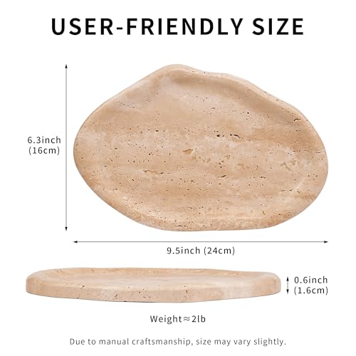 Marble Clould Tray for Bathroom - Travertine Stone Catchall Jewelry Dish for Kithchen Counter and Aesthetic Room Decor, Cute Decorative Vanity Dishes for Trinket Ring Key Candle (9.5'' x 6.3'') - color: Cloud-Travertine