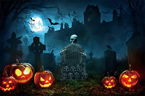 Halloween Cemetery Backdrop for Photography LFEEY Creepy Ghost Pumpkin Tombstone Skull Scary Night Misty Halloween Party Photo Background Trick or Treat Kids Boy Girl Birthday Studio Props 10x6.5ft