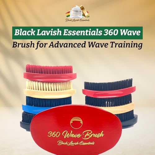 360 Wave Brush, Build Deeper Waves, Soft & Hard Boar Bristle Curved Brushes BLACK LAVISH ESSENTIALS (Medium-Hard Brush, Red) - color: Red, size: Medium-Hard