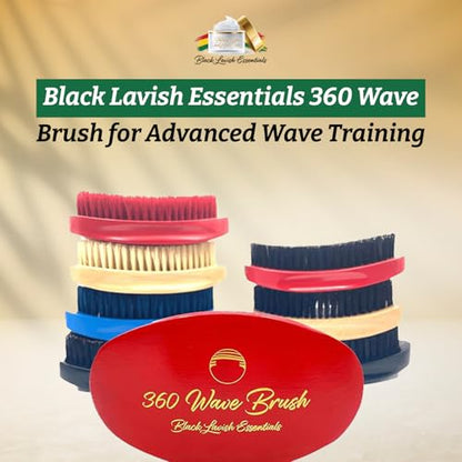 360 Wave Brush, Build Deeper Waves, Soft & Hard Boar Bristle Curved Brushes BLACK LAVISH ESSENTIALS (Medium-Hard Brush, Red) - color: Red, size: Medium-Hard