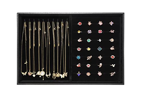 Wudygirl Stackable Jewelry Tray 2 in 1 Necklace Display Tray Showcase Ring Earring Organizer Storage - color: Black Necklace Ring Tray, size: 1 Pcs
